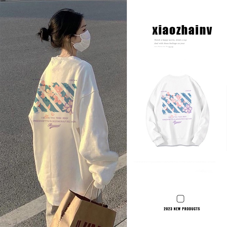 Áo nỉ XIAOZHAINV dáng rộng phong cách retro Mỹ tùy chọn màu sắc