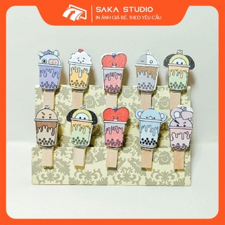 10 Kẹp hình gỗ ly trà sữa siêu cute me tặng kèm dây treo
