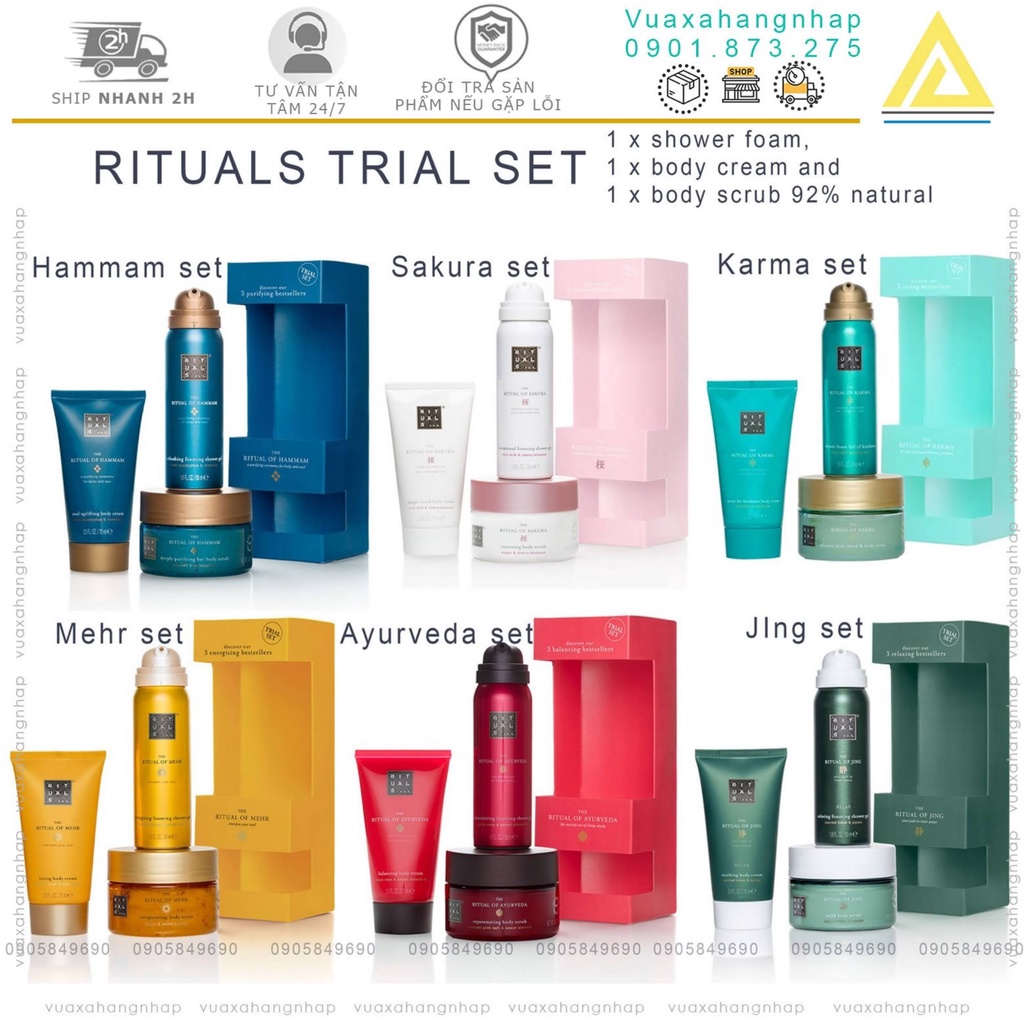Gift set quà tặng cao cấp muối tắm, dưỡng thể The Rituals trial set mini