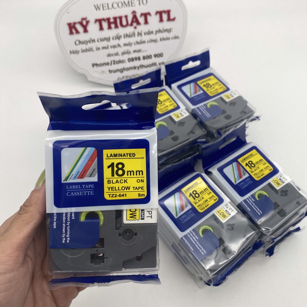 Cuộn băng nhãn 18mm TZ2-641 chữ đen nền vàng cho máy in Brother P-Touch
