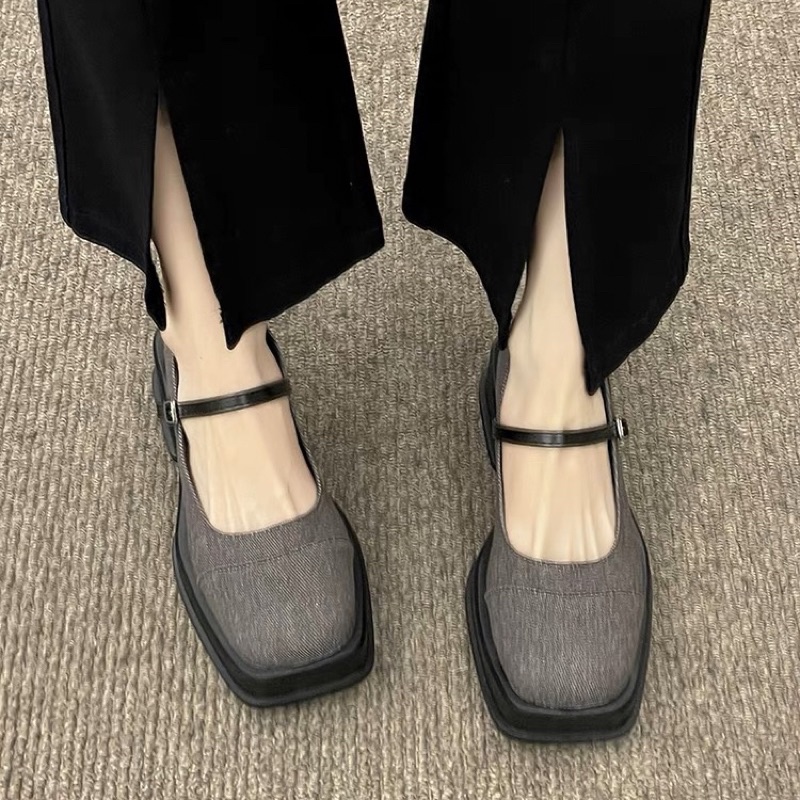 Giày búp bê nữ mũi vuông đế cao 5cm có quai khoá cài