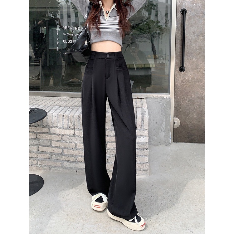 Quần Culottes Ống Rộng Nữ Thiết Kế Túi Vuông Suông Dài Lưng Cao Khóa Trước 1 Khuy Chất Tuyết Mưa Vitex Cho nữ