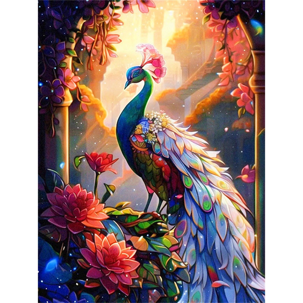 Tranh Thêu Chữ Thập Thủ Công 14CT 11CT Hình Chim Công Bằng Vải Canvas