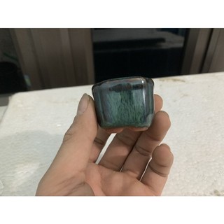 Chậu bonsai vuông mini gốm bát tràng men xanh hoả biến