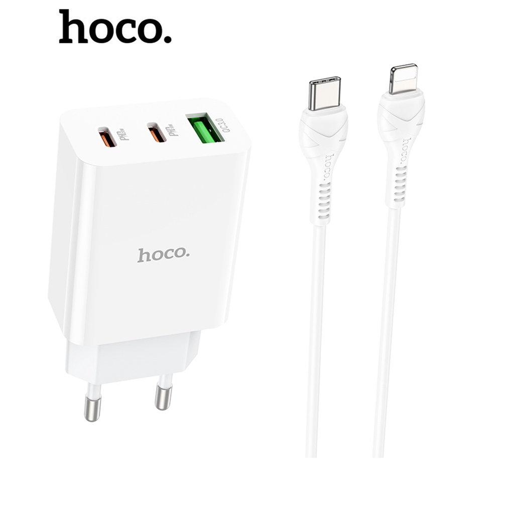 Bộ sạc nhanh PD20W/18W Hoco C99A gồm 1 cổng USB và 2 cổng Type-C cho IP, Android dây dài 1M