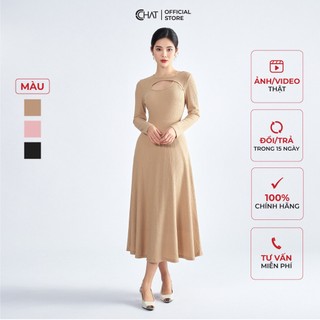 Đầm Nữ 𝐂𝐂𝐇𝐀𝐓 Chất Thun Ôm Xòe Xoắn Cổ Phong Cách Thanh Lịch 22VDC2033XT