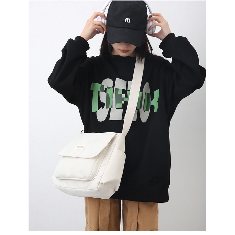 Túi đeo chéo bằng vải canvas dày dặn thân thiện môi trường cỡ lớn thời trang phong cách Retro HKM62