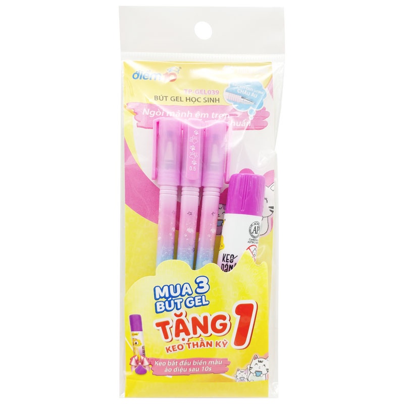Vỉ 3 Bút Gel 0.5 mm - Thiên Long TP-GEL038 039 - Mực Tím