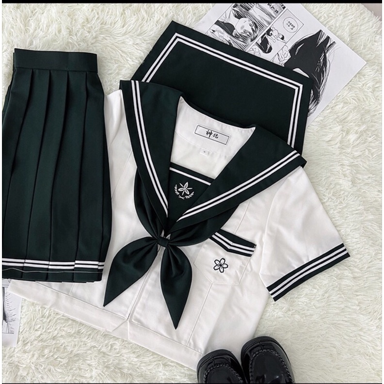 YAS0434-Set seifuku cơ bản thêu hoa anh đào