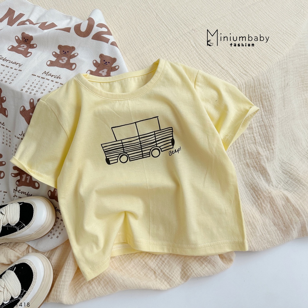 Áo cộc in hình ô tô bé gái/ trai chất liệu cotton tổ ong, quần áo trẻ em miniumbabyfashion A1418
