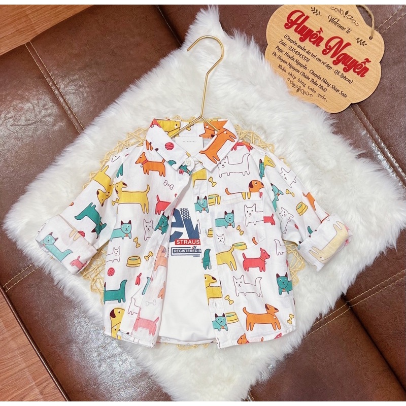 Áo sơ mi tay dài hình thú sz 8-30kg