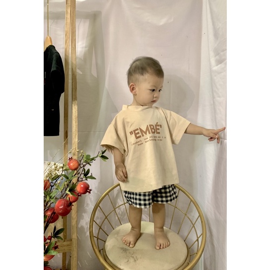 Áo thun, áo phông cotton 100% cho bé in chữ EMBE phong cách Hàn Quốc