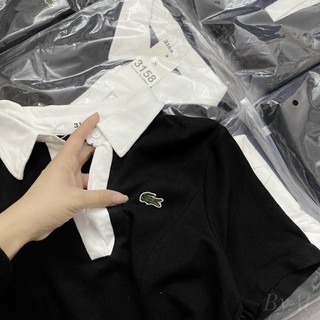 Váy maxi polo đen phối cổ trắng