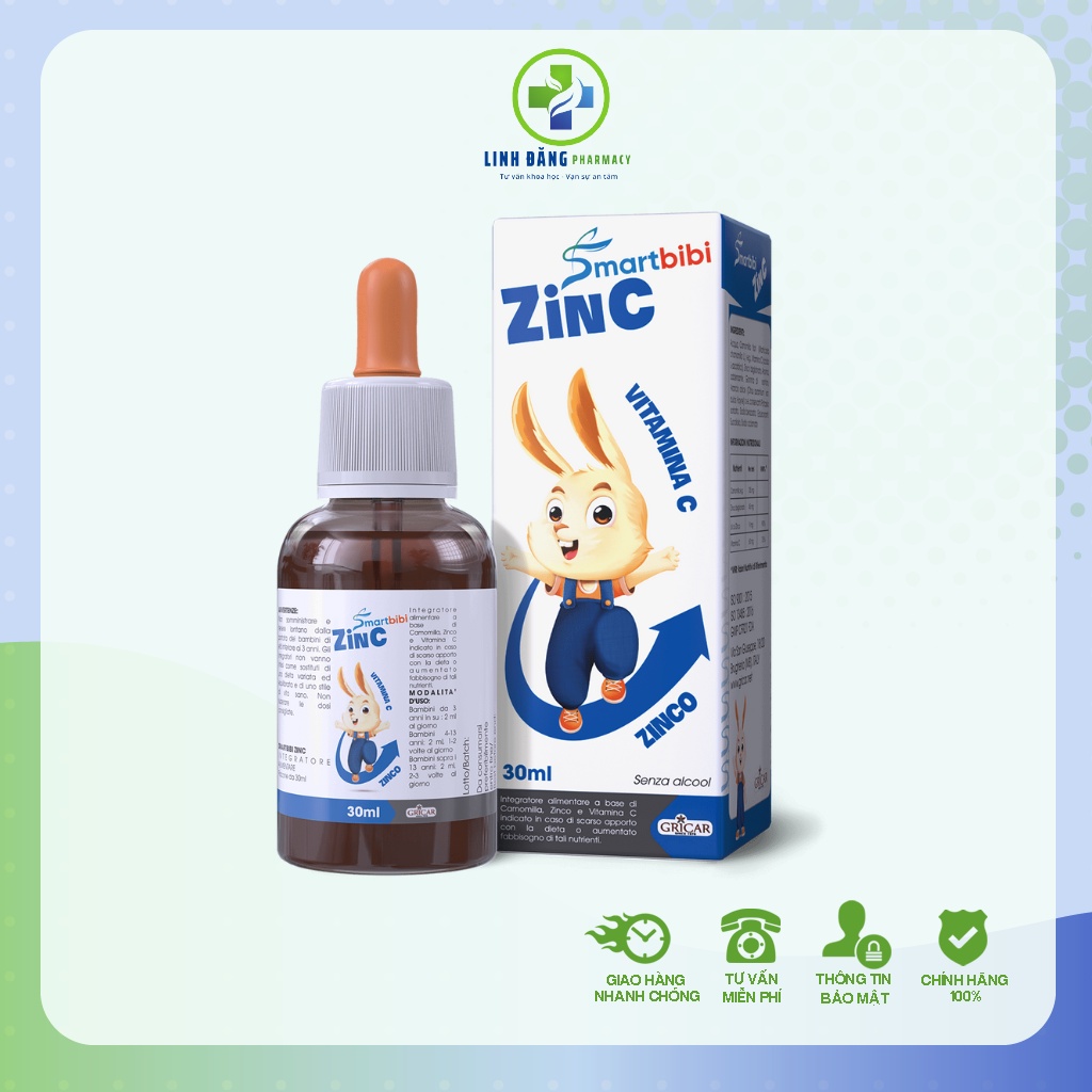 Smartbibi ZinC - kẽm Chelate, vitamin C, bé ăn ngon, tăng đề kháng - 30ml - Nhà thuốc Linh Đăng