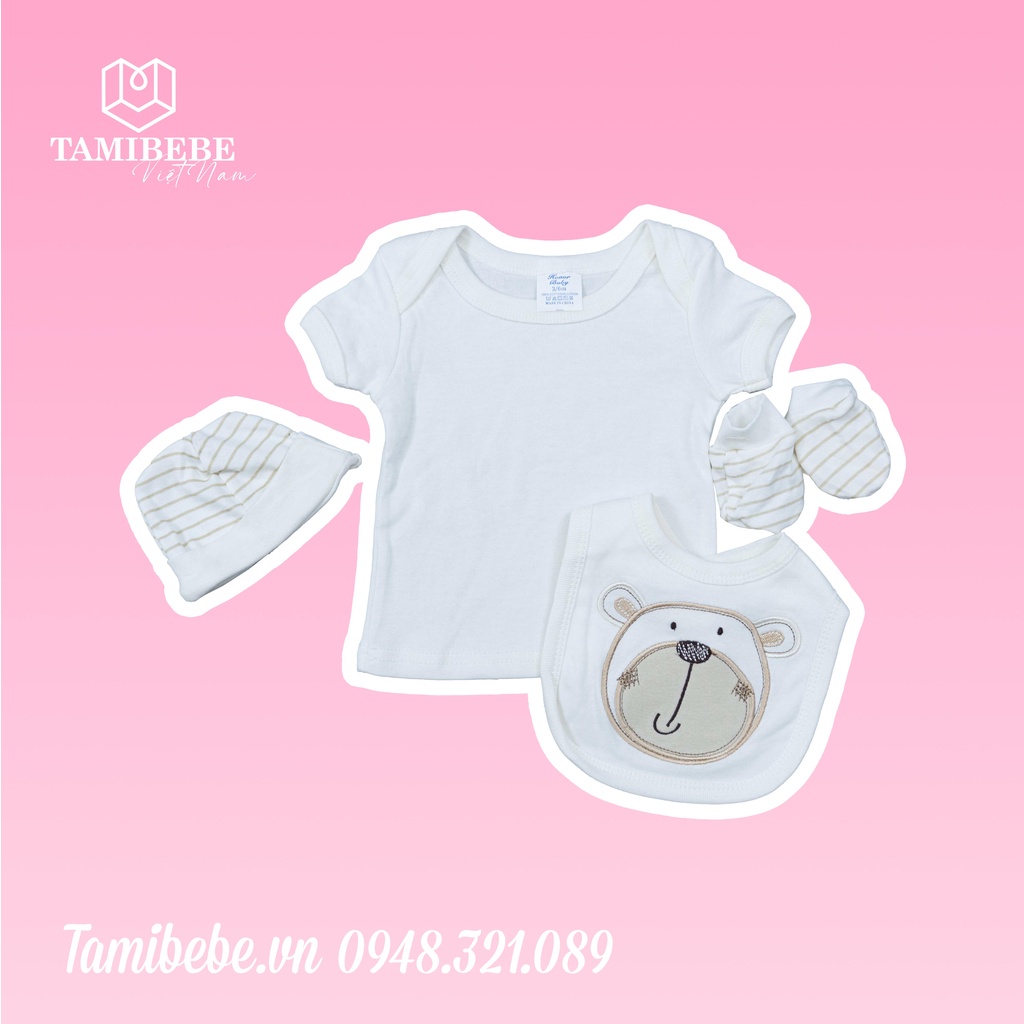 Set Quà Tặng Thôi Nôi Đầy Tháng Em Bé Tamibebe - Quần Áo Sơ Sinh - Gấu Trắng