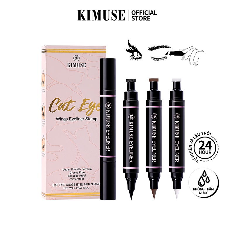 Set 2 bút kẻ mắt Kimuse hai đầu chống thấm nước thiết kế dạng con dấu trang điểm đuôi mắt 3 màu tùy chọn