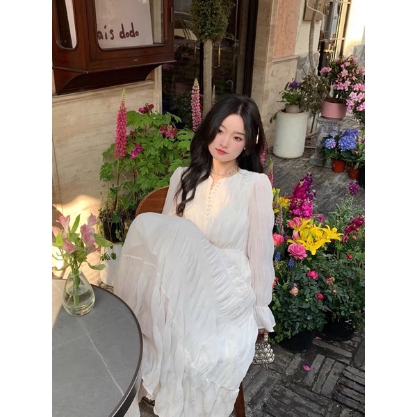 Váy Trắng Vintage Dáng Dài Style Korea