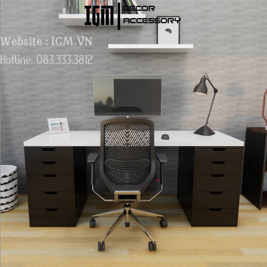 Bàn IKEA Gaming Bàn Làm Việc Bằng Gỗ MDF Phủ Melamine Chống Ẩm Hiệu Quả Phong Cách Hiện Đại 2 Hộc Tủ Đen
