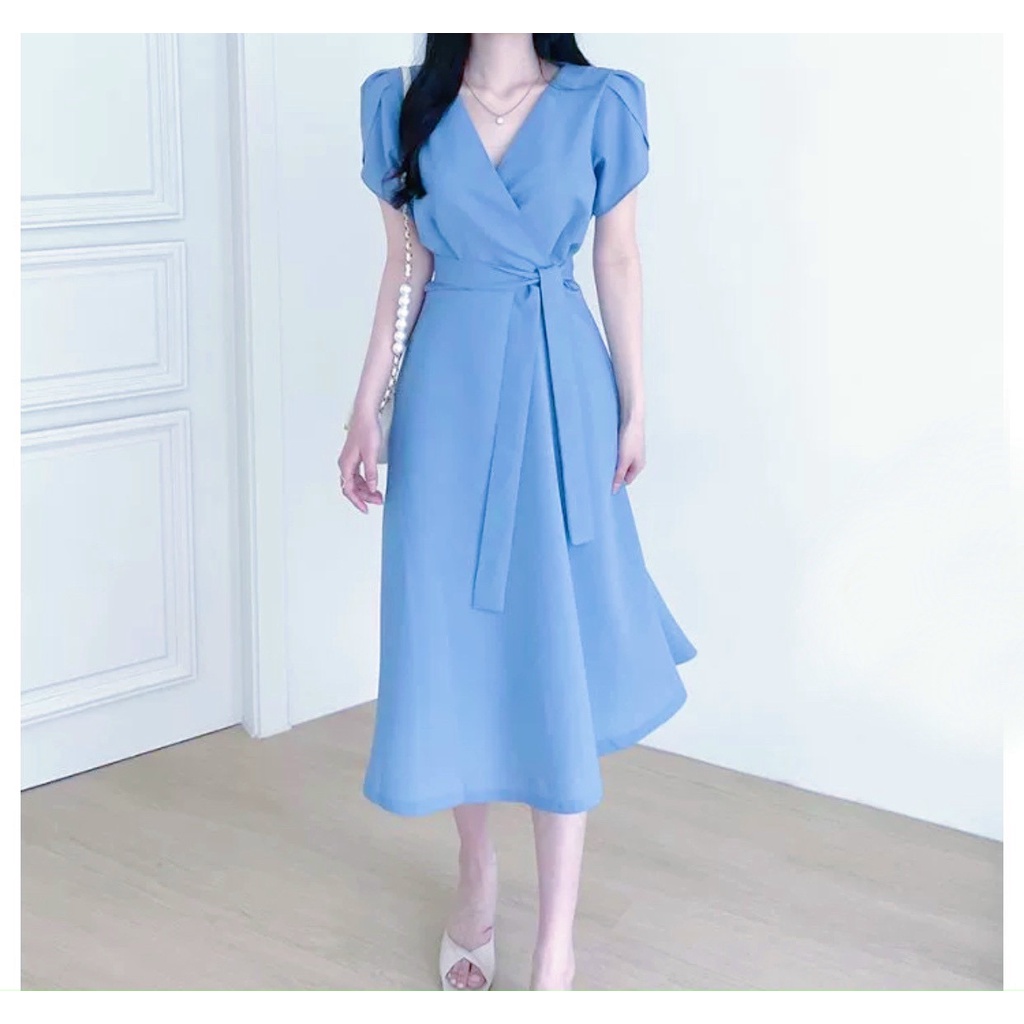 Đầm váy freesize xanh tay sen