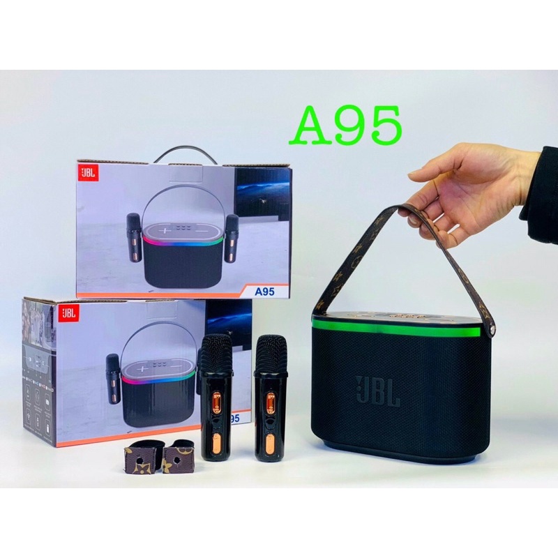 Loa Bluetooth A95 kèm 2 micro karaoke ko dây dáng tròn công suất 20W