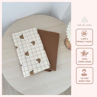 Vải Thô Đũi Nhà Vải Linen Hoạ Tiết Gấu Bear Ô Vuông - Nâu Sữa Bột Chất Vải Mát Thích Hợp May Đồ Cho Bé