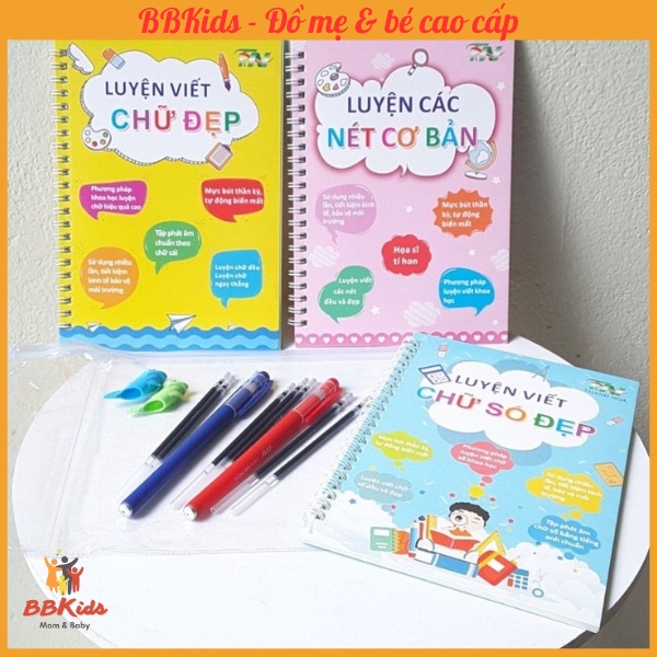 Bộ 3 Quyển Tập Viết Chữ Đẹp Tự Xoá Cho Bé Luyện Viết Chữ Và Số Dễ Dàng - Thanh Nga