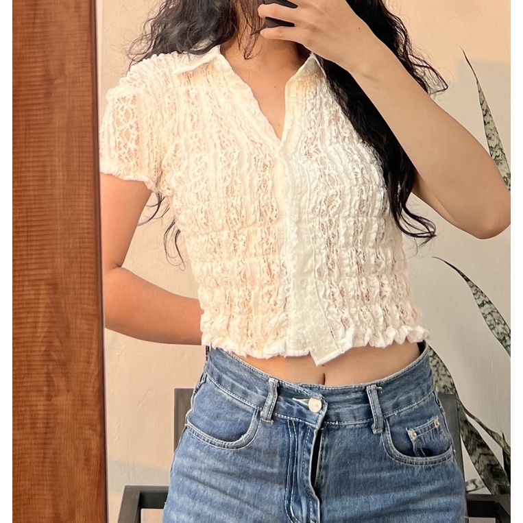 ORDER  ÁO SƠ MI REN CHUN CROPTOP