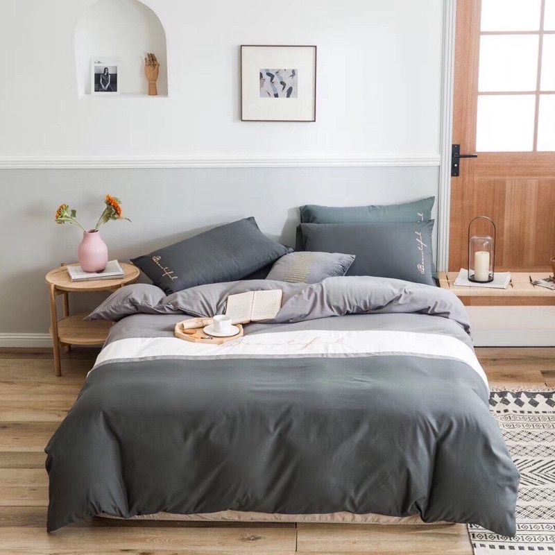 Set ga tici phối màu IGUN BEDDING hoạ tiết kẻ sọc bắt mắt ( 2 vỏ gối nằm cùng màu chăn )