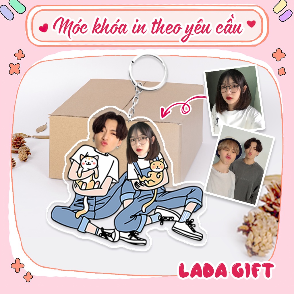 Móc khóa in theo yêu cầu cho cặp đôi đáng yêu dễ thương hộp quà tặng cho bạn gái bạn trai