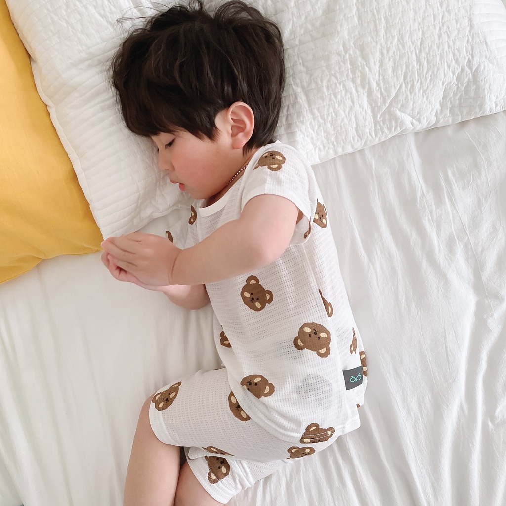 Đồ bộ bé trai bé gái hình gấu nâu vải cotton phong cách Hàn Quốc, Bộ quần áo trẻ em mềm mại thoáng mát