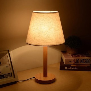 Đèn ngủ để bàn phong cách Hàn Quốc, Đèn ngủ thân gỗ vải lanh - Decor Fancy