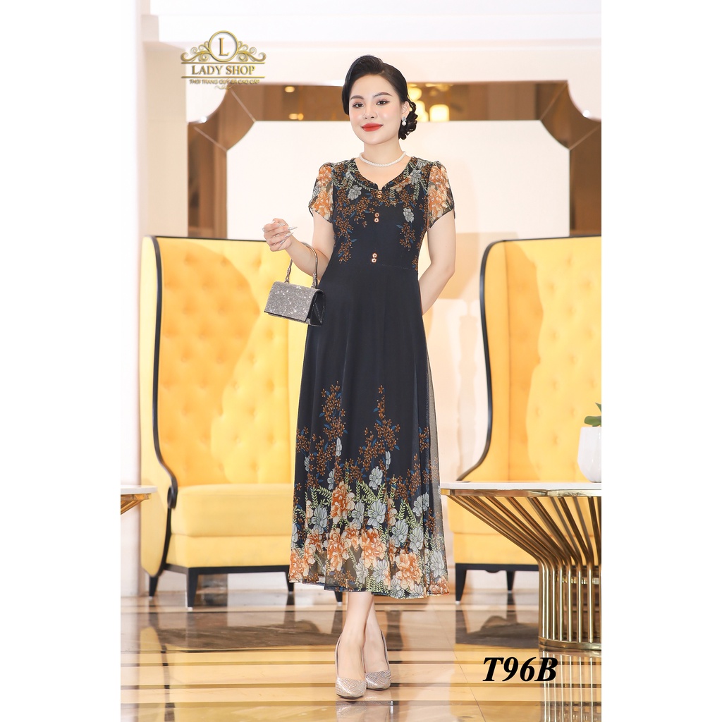 Đầm ren lưới hoa chân đỏ Ladyshop thời trang trung niên cao cấp T96