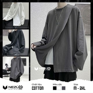 Áo thun dài tay xẻ 95% cotton vạt chéo unisex nam nữ hip hop dance Châu Âu