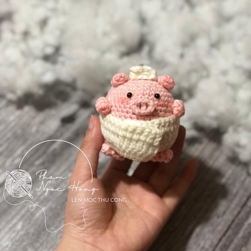 Móc khoá lợn khăn tắm, lợn len, len móc thủ công