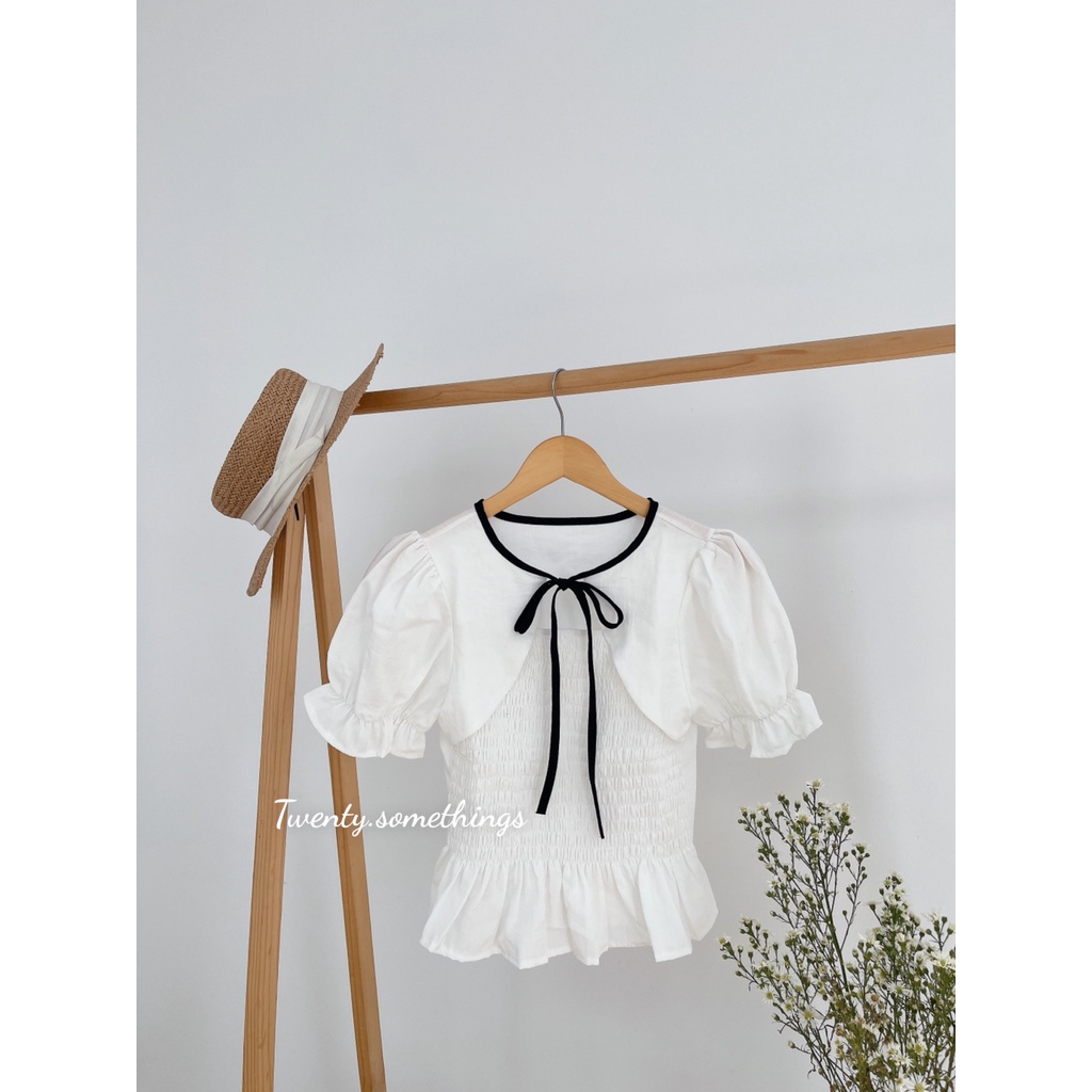 Áo Trắng Tay Bo Chun Kiểu Khoác Giả Tay Phồng