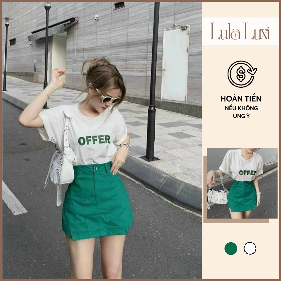 Set Váy Ngắn Dáng Chữ A và Áo Thun Offer Dày Dặn Hot Trend Form Đẹp Chân Váy Có Túi Chất Jean Tốt Lula Luxi
