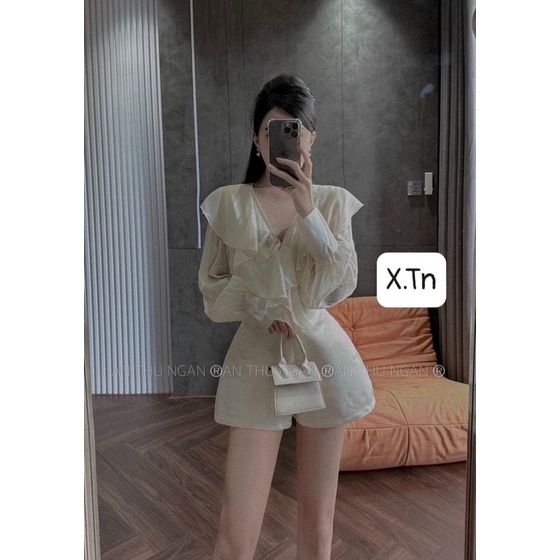 Set Bộ Áo Sơ Mi Tơ Rũ Bèo Kèm Quần Short Tapta Hình thật Cuối