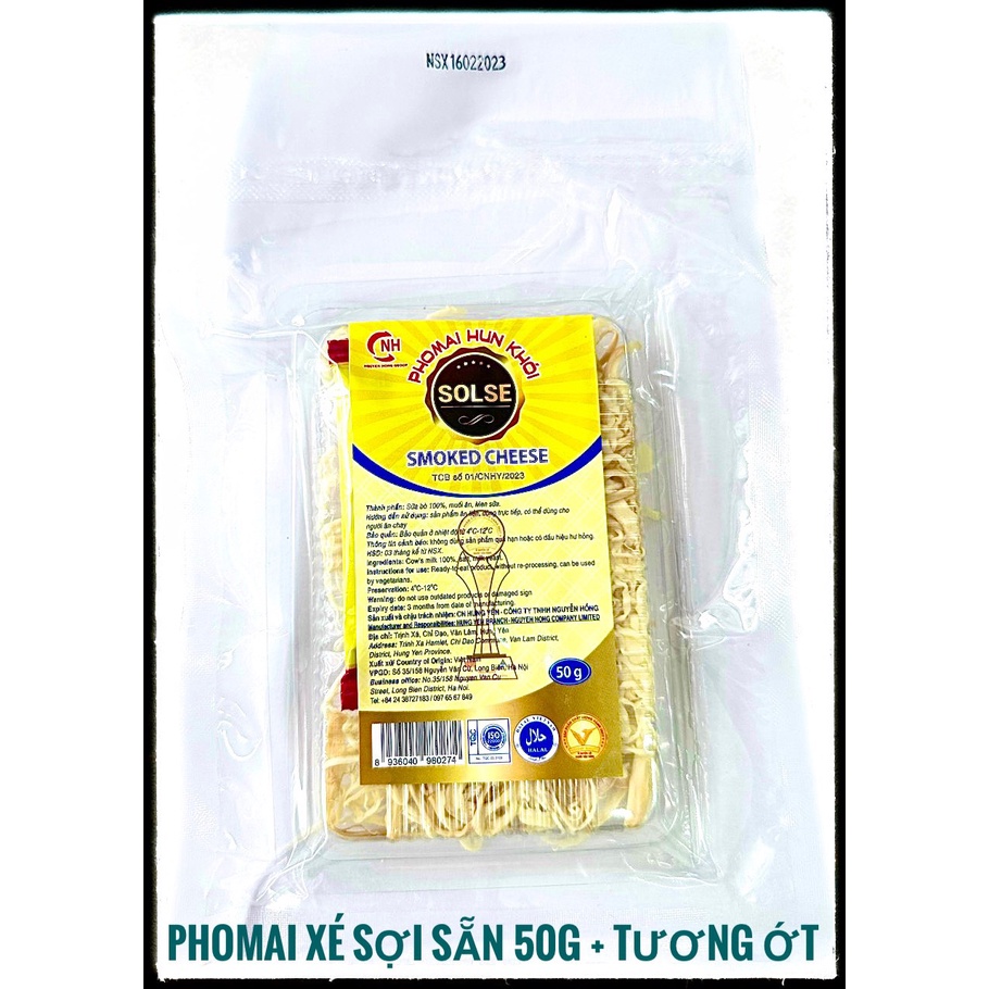 -  Phomai hun/xông khói xé sợi sẵn 50g + tương ớt - Date 3 tháng mới nhất