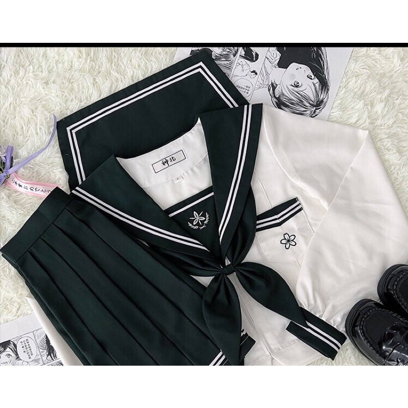 YAS0434-Set seifuku cơ bản thêu hoa anh đào