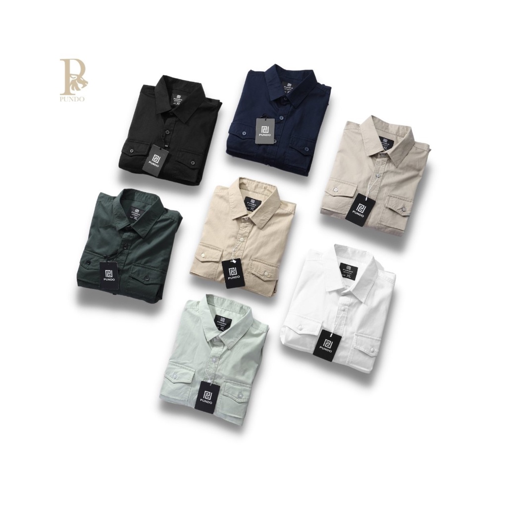 Áo sơ mi nam PUNDO chất kaki cao cấp mềm mại màu trơn đẹp dễ phối ASMPD46