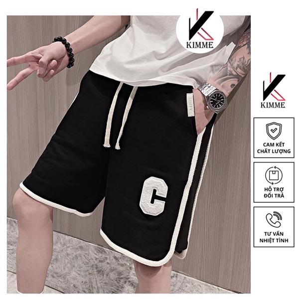 Quần Short Nam Cao Cấp, Quần Đùi Nam Thêu Chữ C Phong Cách Trẻ Trung Co Giãn Đen KIMME FASHION