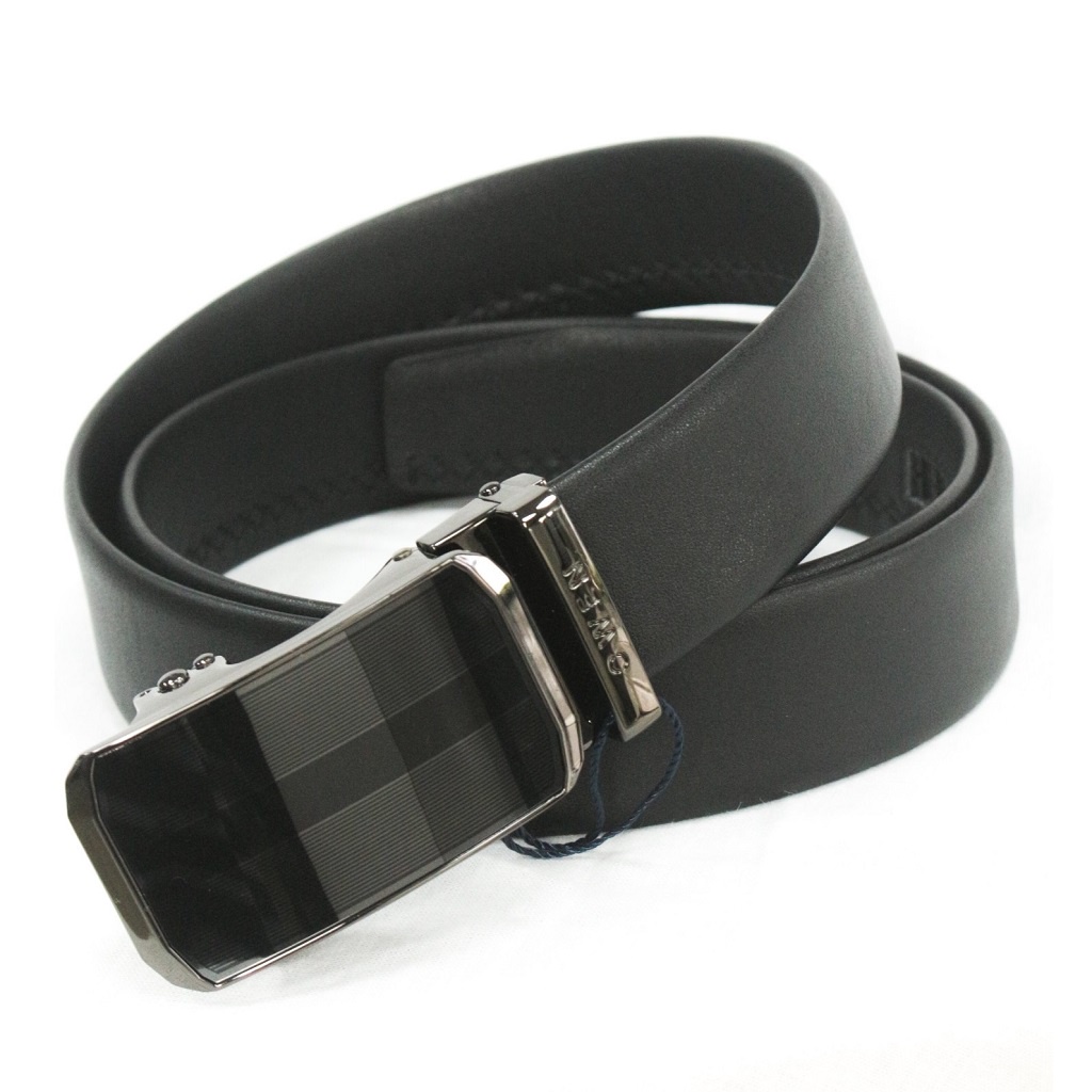 Thắt lưng nam da bò thật OWEN BELT220598 dây màu đen cao cấp mặt đen đúc nguyên khối hợp kim nguyên khối khóa trượt