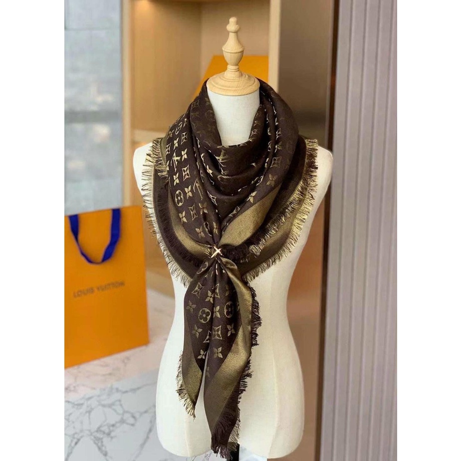 Khăn choàng Lv nâu tây nhũ thời trang cao cấp
