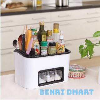 kệ bếp kèm 3 hũ đựng gia vị tiện lợi, kệ để đồ nhà bếp nhựa cao cấp 5758
