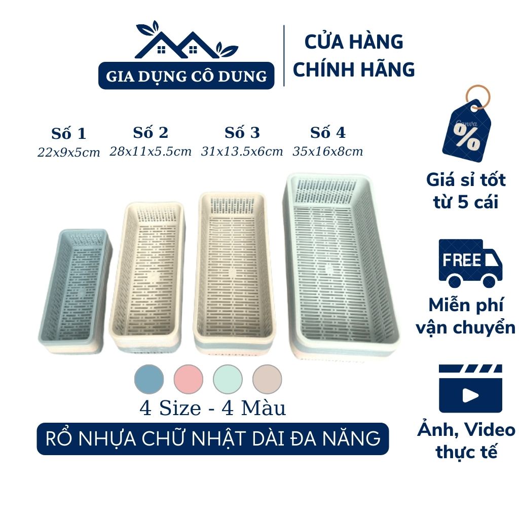 Rổ Nhựa Chữ Nhật Dài Đựng Bút Viết Và Đồ Dùng Văn Phòng Nhỏ Gọn 4 Cỡ Màu Sắc Nhẹ Nhàng (Được Chọn Màu)