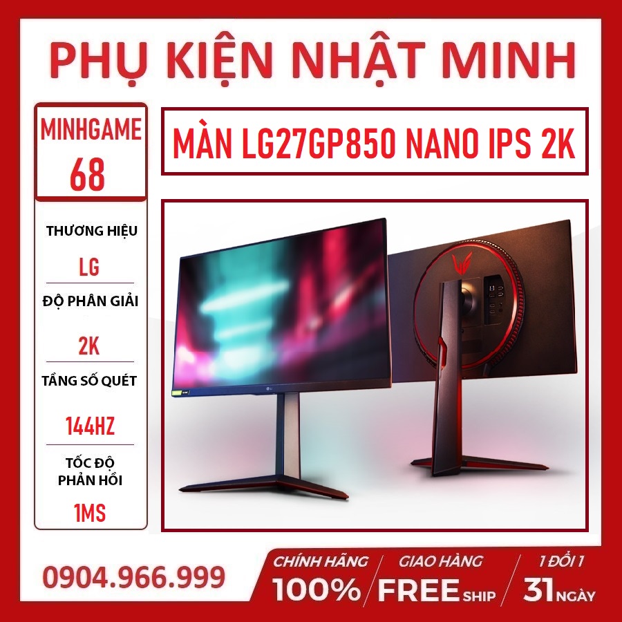 Màn hình LG UltraGear 27GP850-B (Màn gaming/ 27Inch/ 2K (2560x1440)/ 1ms/ 144Hz/ 400cd/m2/ Nano IPS) chính hãng BH 36th