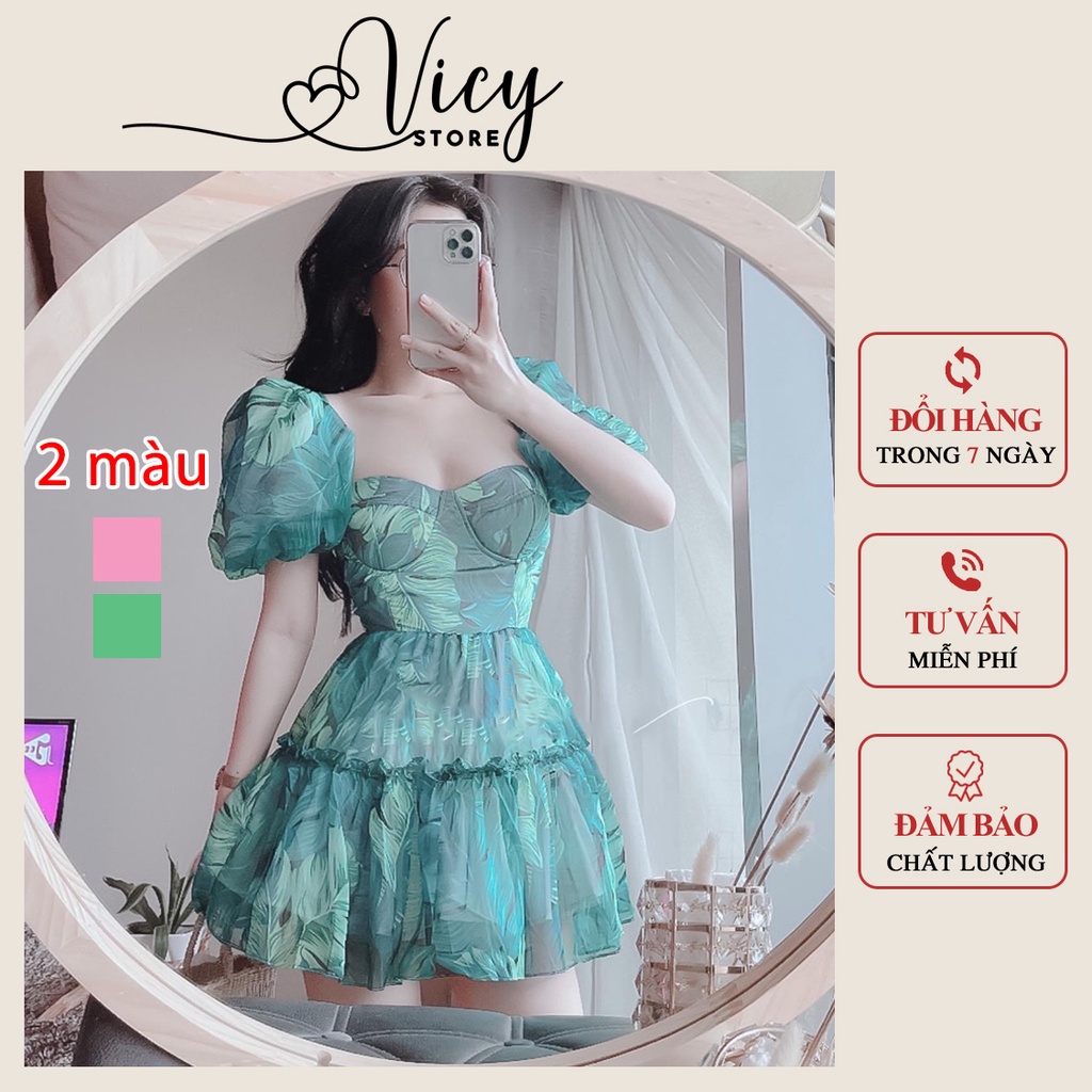 Đầm hoa cúp ngực dáng ngắn đan dây lưng, váy nữ hở lưng dáng xòe gợi cảm cá tính Vicy HOAN002