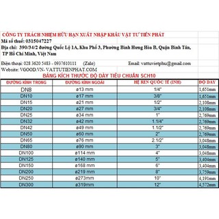 CO HÀN INOX 304 SCH10 PHI 21 ĐẾN 219