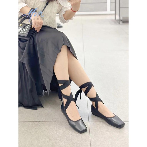 Giày Múa Ba Lê Đế Mềm Mũi Vuông Đan Dây Chéo Thời Trang Mùa Xuân 2023