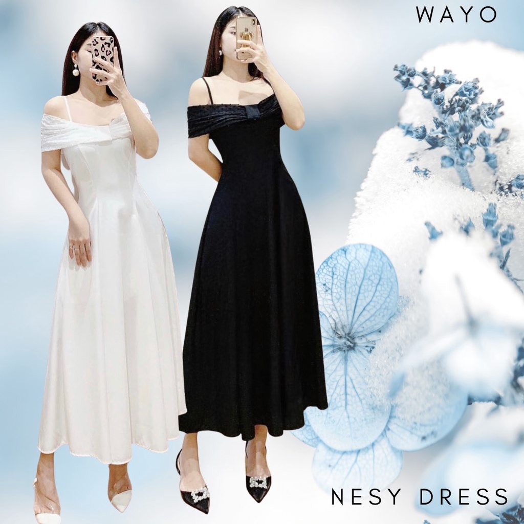 Đầm WAYO hai dây cotton lạnh tay phối voan bi dự tiệc sang trọng
